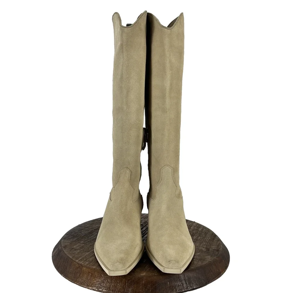 Feners Boots Womans 42 Cream Suede Leather Lined Zip Tall Riding Made in Spain